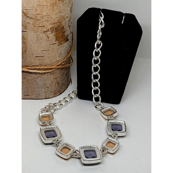 Gloria Vanderbilt Amber and Amethyst Seven Crystal Stones Adjustable Necklace - Picture 2 of 4
